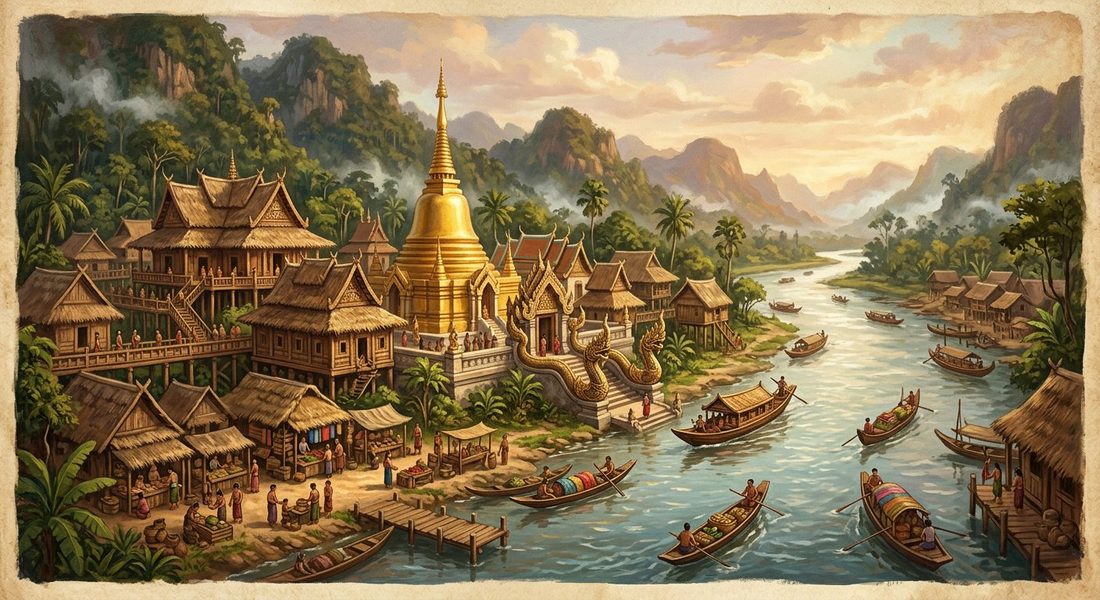 អាណាចក្របុរាណតាមដងទន្លេមេគង្គ — ការស្រមៃពីសម័យស៊ីឃោតៈបង (រូបភាពគំនូរ)